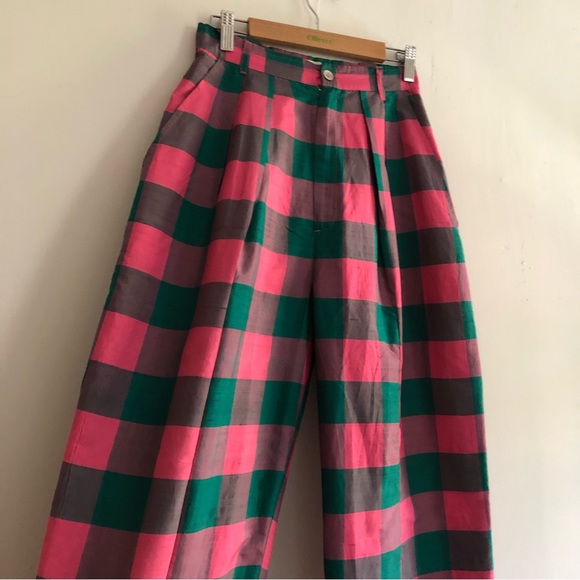 Parachute Pants & Jumpsuits Vintage 8s Tartan Plaid Silk Parachute